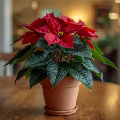 božićna zvijezda cvijet u saksiji u kući