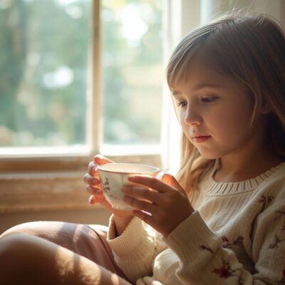 djevojka kako sjedi i pije čaj