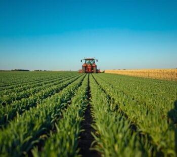 poljoprivredno polje sa traktorom kako radi u polju pšenica