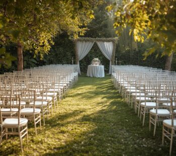 vjenčanje na otvorenom, stolice stolovi, bez ljudi