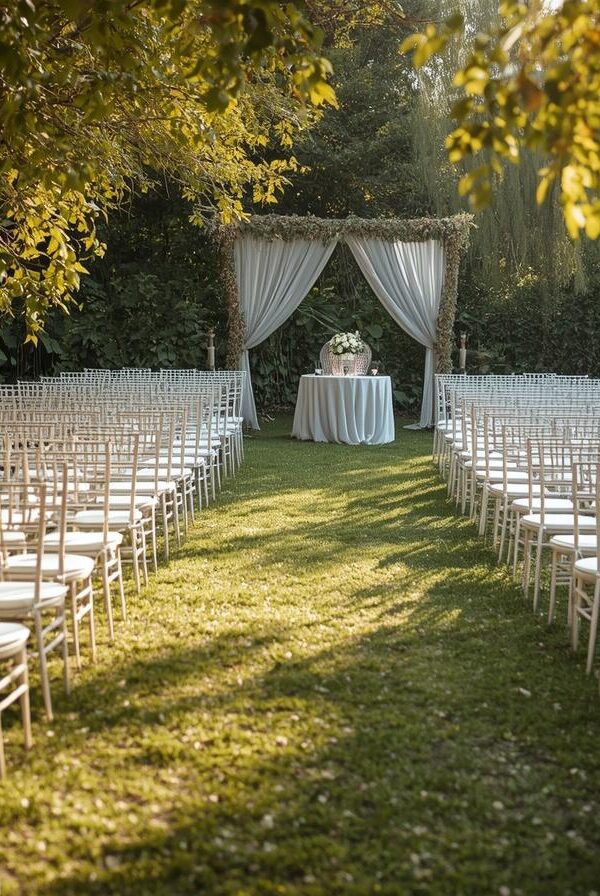 Vjencanje na otvorenom stolice stolovi bez ljudi 600x896