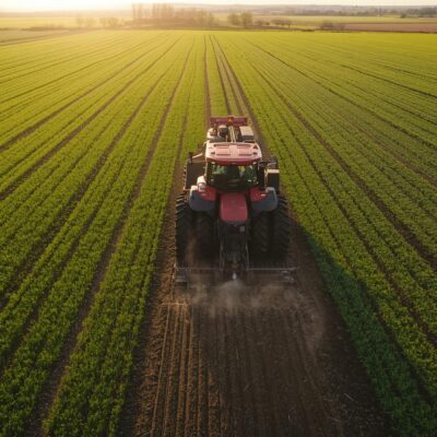 polje i traktor sadi polje i traktor sadi