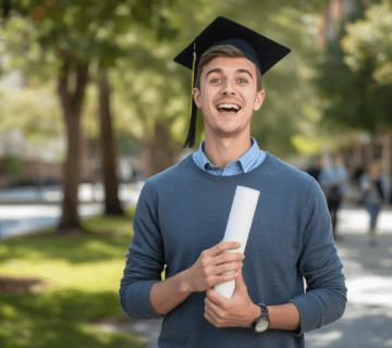 Student sa kapom na glavi i papirom u ruci 360x320